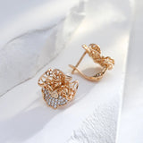 Kinel New 585 Rose Gold With Natural Zircon Dangle Earrings Fashion Glossy Vintage Flower Ethnic Bride Daily Fine Jewelry