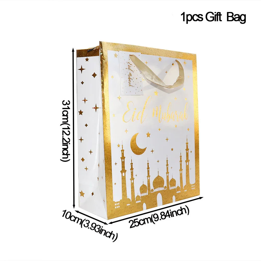 Gold Eid Mubarak Disposable Tableware Star Moon Gilded Plate Cup Gift Box EID Party Supplies 2024 Ramadan Mubarak Kareem Decor