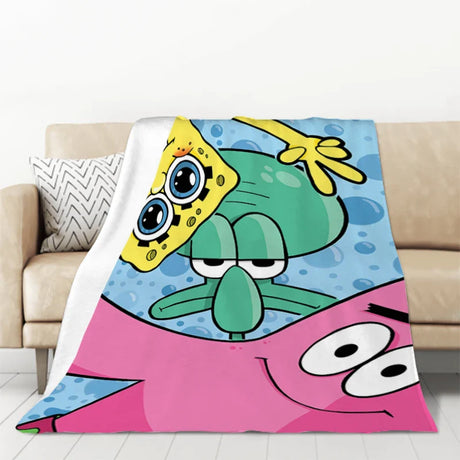 S-SpongeBobs Cartoon Sofa Blankets & Throws Fluffy Soft Blankets for Bed Child Blanket Furry Throw Double Decorative Anime Kid's