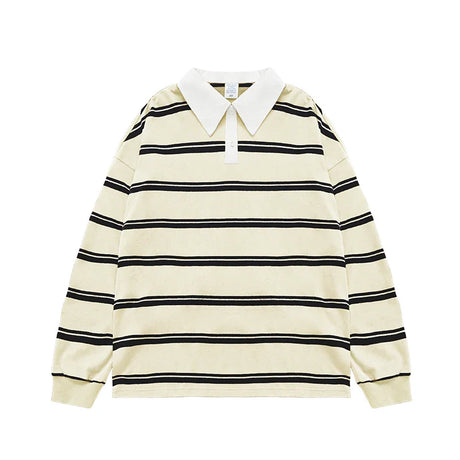 INFLATION Cityboy Striped Oversized Rugby T-Shirt Unisex Harajuku Long-Sleeved Polo Shirts Men Plus Size