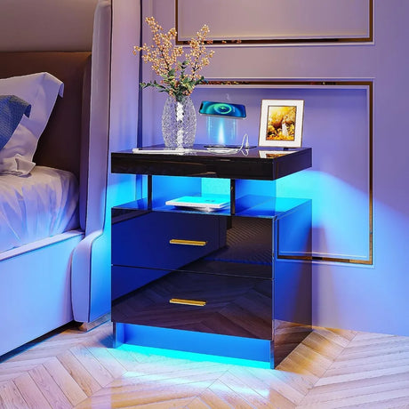 Auto LED Nightstand With Wireless Charging Station & USB Ports Bedside Tables for the Bedroom Furniture Nightstands Mobile Home