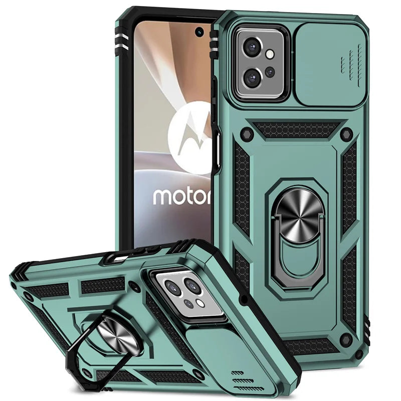 For Motorola Moto G32 Case Ring Holder Slide Camera Lens Protection Phone Cases For Moto G 32 g32 MotoG32 Shockproof Armor Cover