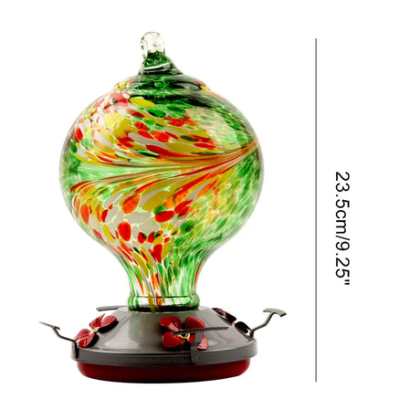 Hummingbird Feeder for Outdoors Hanging Hand Blown Glass Bird Water Feeder with Hook Resting Perches Liquid Container Colorful