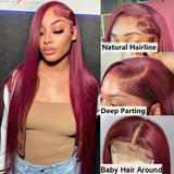 13x4 13x6 Burgundy 99J Red HD lace Frontal Straight Hair Lace Front Wig Remy Hair Wig For Women Brazilian Pre Plucked Glueless