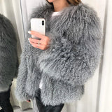 Womens Natural Mongolian Lamb Fur Coat Short Winter Real Sheep Fur Jacket Ladies Genuine Sheepskin Coats