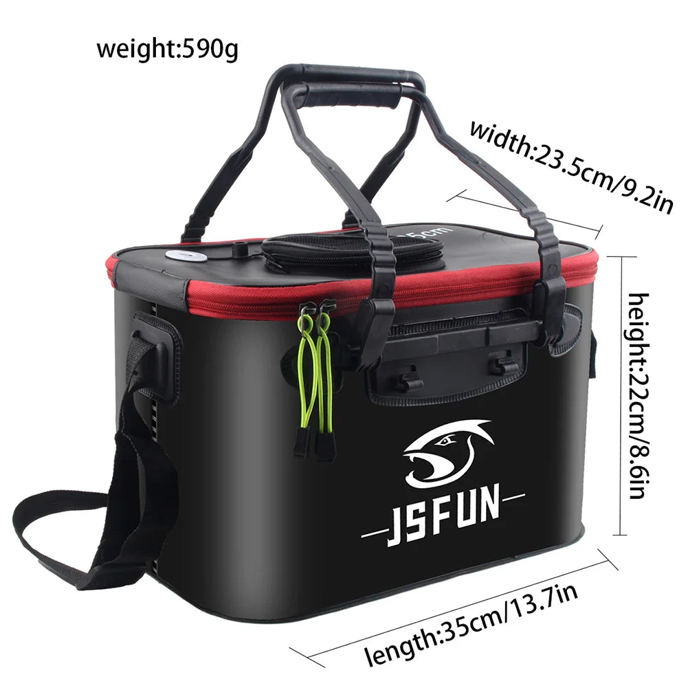 30/40/50CM Folding Fishing Bait Bucket Collapsible Fish Protection Bucket Live Fish Container with Side Pockets and Zipper Tank