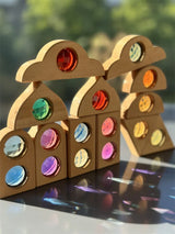 Kids Sparkling Orient Gems Wooden Toys Step Gables Stacking See Through Rainbow Shape Building Blocks