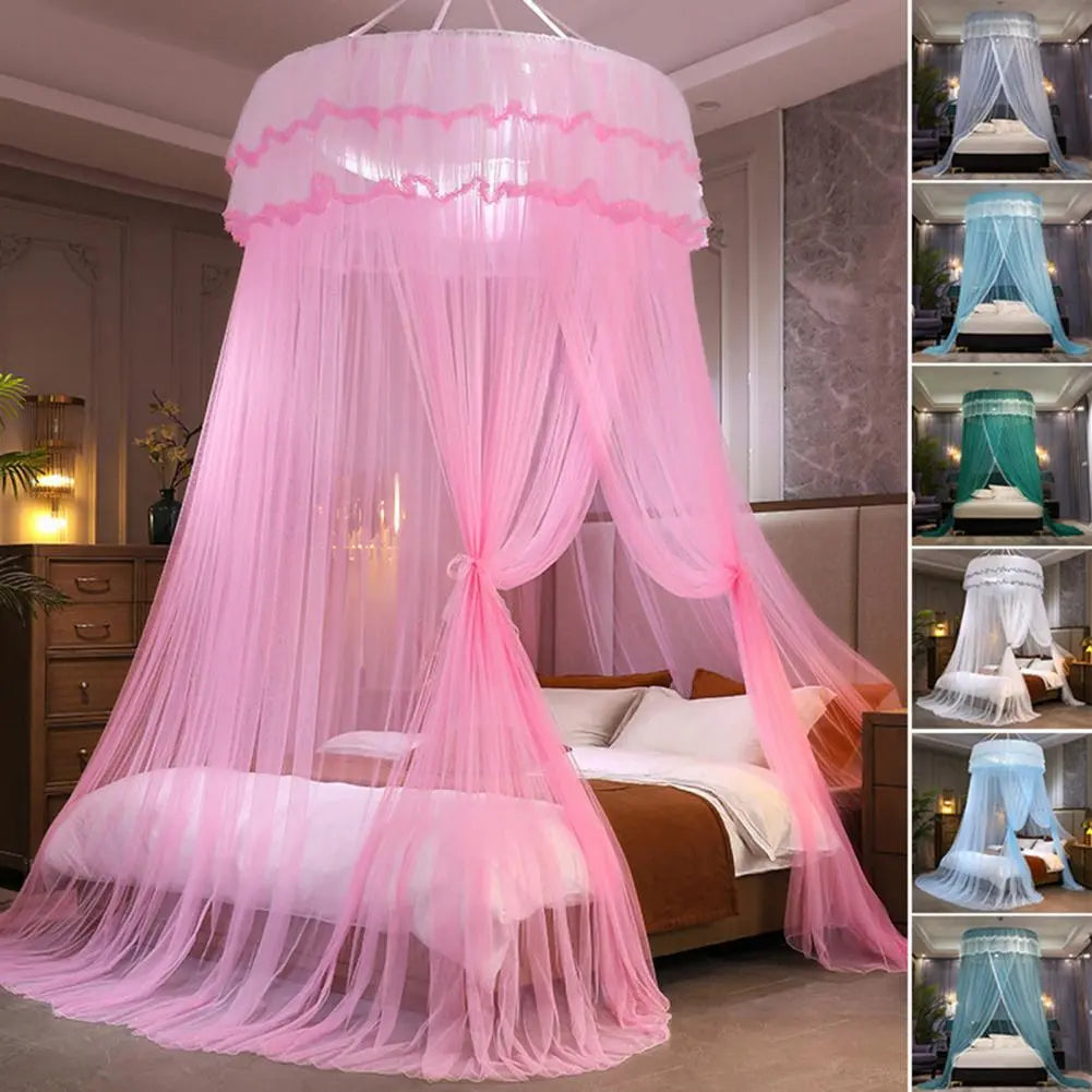 Breathable Hanging Mosquito Net Top Hook Lace Bed Canopy Encrypted Mesh Round Dome Court Style Crib Canopy Bedroom Decoration