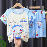 Anime Summer Kids Ice Silk Pajamas Kawaii MyMelodys Kuromis Cinnamorolls Cartoon Short Sleeve Cardigan Loungewear Set