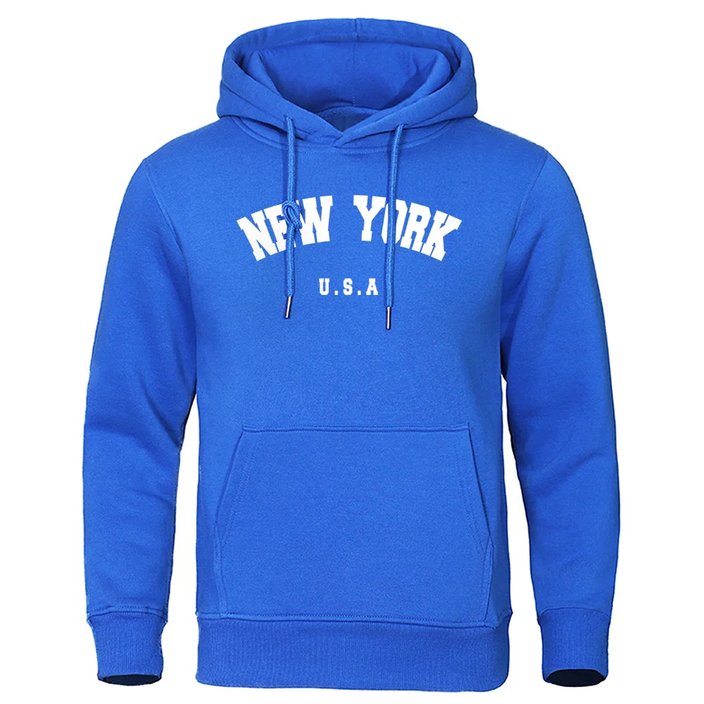 NEW YORK Letter U.S.A City Print Hoody Men Fashion Casual Long Sleeves Hooded Loose Oversize Pullover Hoodie Street Sweatshirt