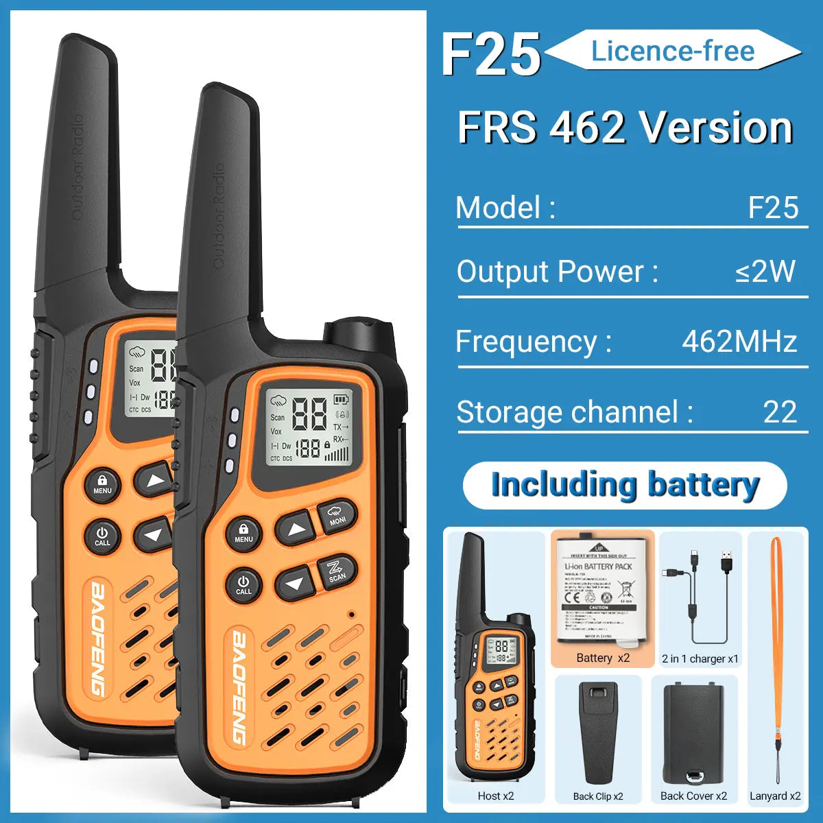 2Pack Baofeng MP25 PMR446/FRS Long Range Rechargeable Type-C Charge Mini Walkie Talkie With LCD Display Flashlight Two-way Radio