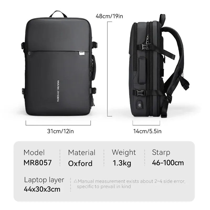 MARK RYDEN Large Travel Backpack Men Multi-functional 39L Expandable Airline Approved 17.3inch Laptop Backpack Ykk Zipper