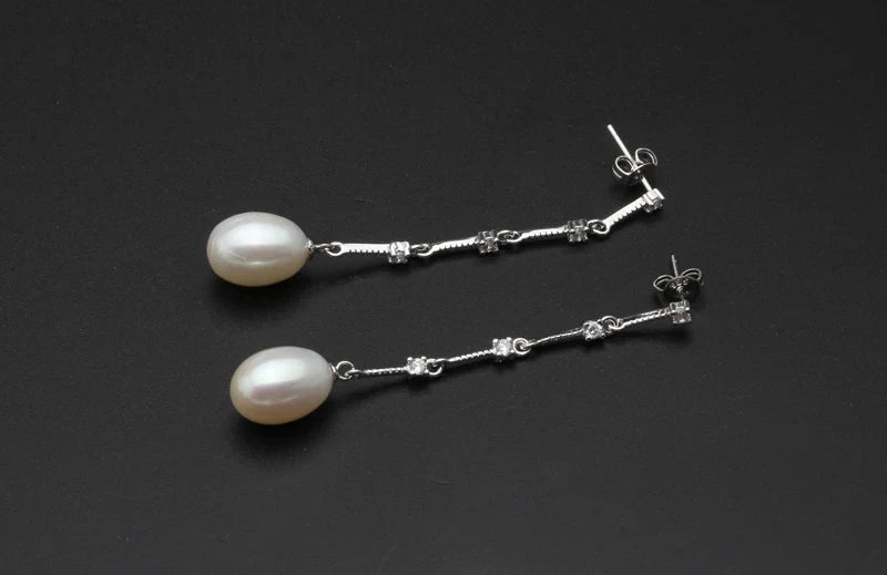 Genuine Freshwater Natural Long Pearl Earrings for Women,Trend Bridal Pearl Earrings 925 Silver White Pink Black