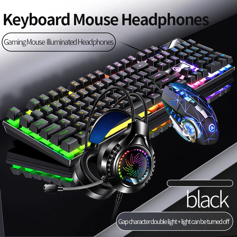 Gaming Keyboard Mouse Headphone Set Wired Backlight Game 104 Keys Keyboards 3600DPI Mice USD 3.5mm Headset Combos for PC Gamer