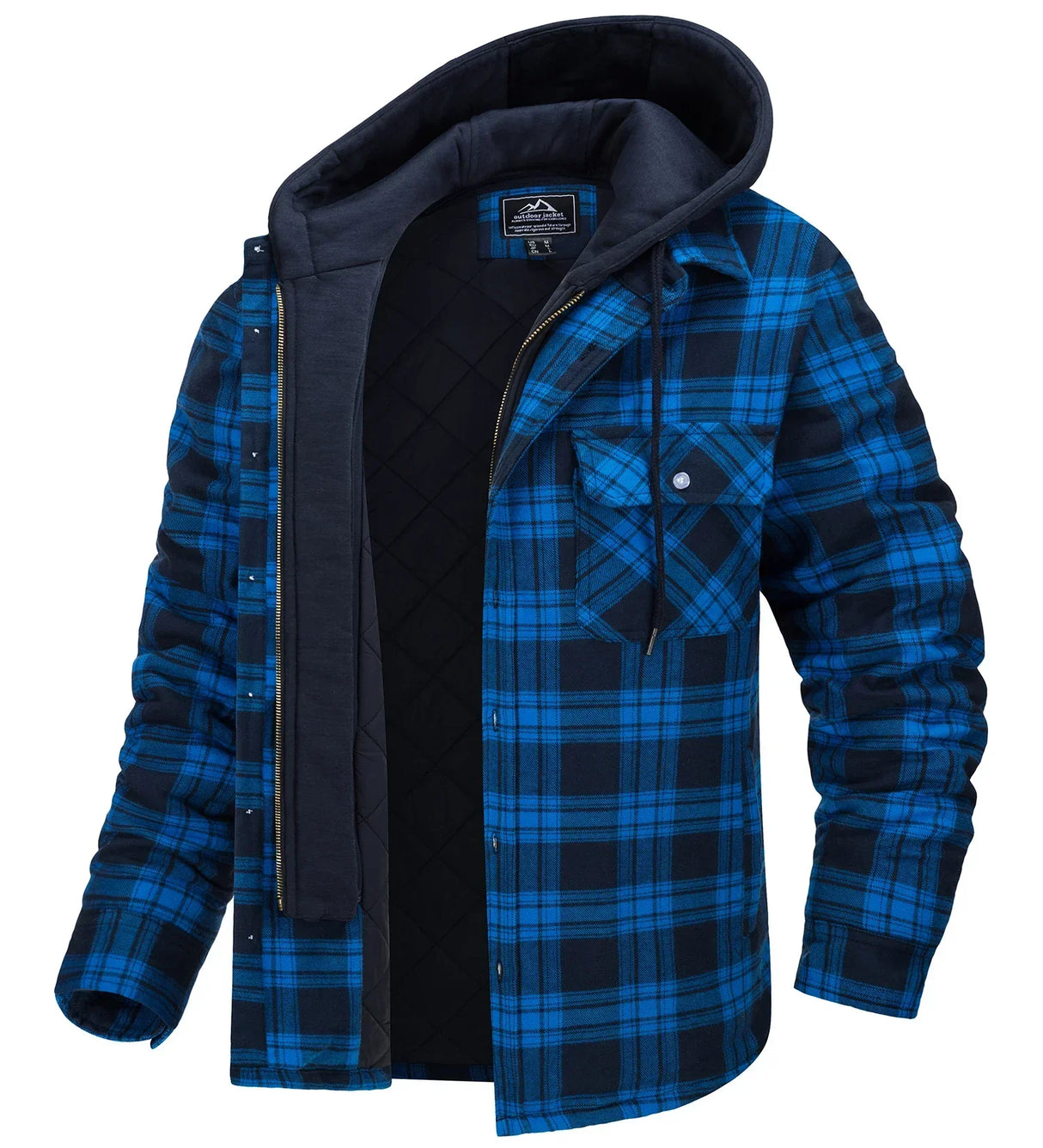 TACVASEN Men's Flannel Shirt Jacket with Removable Hood Plaid Quilted Lined Winter Coats Thick Hoodie Outwear Man Fleece Shirts