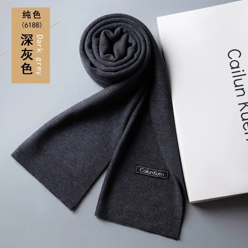 Fashion Classic Business Scarf Men Wool Scarf Soft Warm Thermal Muffler Casual Cashmere Knitted Shawl Male Autumn Winter No Box