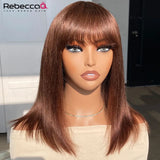 Brown bob Bob Wig Wear and Go Short Straight Human Hair Bob Wigs With Bangs Brazilian Remy Wig For Women Easy Part Lace Bob Wig