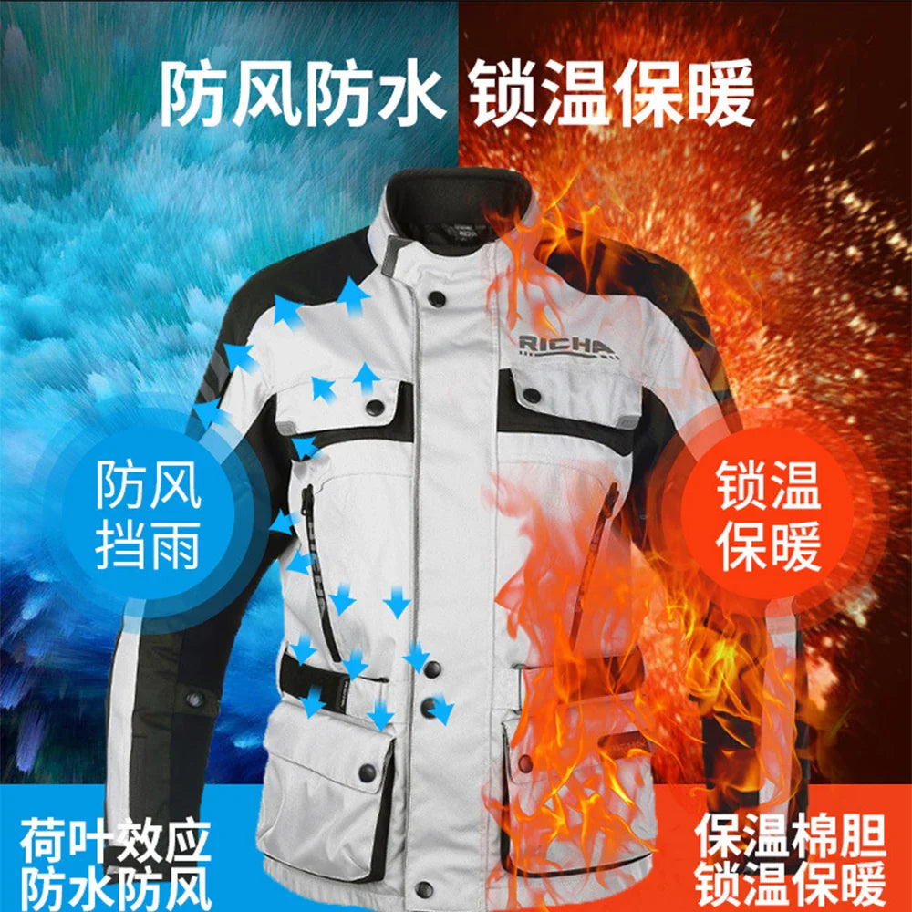 Motorcycle Jacket Men Riding Motorcyclist Waterproof Leather Pants Women Outdoor Protective Equipment Removable Keep Warm