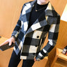 2023 Spring New Men's Slim Suit Coat British Fashion Plaid Coat Double Breasted Casual Woolen Coat Men's Large Clothing M-5XL