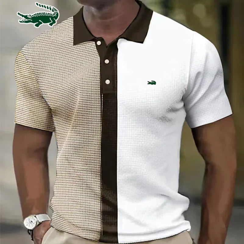 Men's Embroidery Brand Stripe Spliced Polo Shirt Spring/Summer Fashion Casual Outdoor Sports Breathable Short Sleeve T-shirt