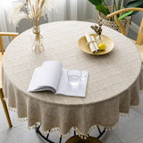 Three-dimensional Jacquard Checkered Round Tablecloth,Cotton Linen Tassels Dust-Proof Table Cover,For Dinner Party Wedding Decor