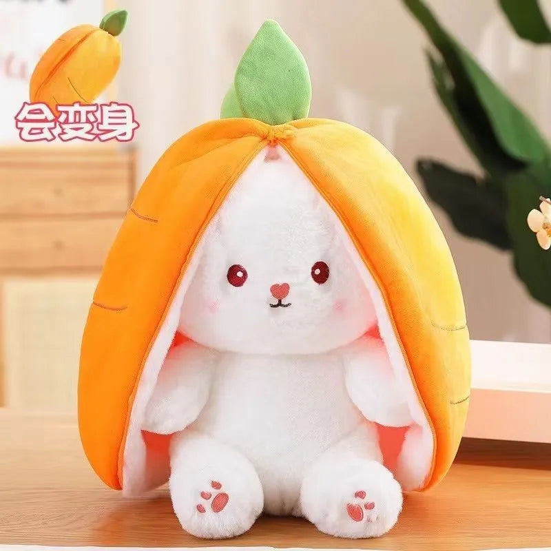 Funny Joy Kawaii Fruit Bunny Plush Toy Cute Carrot Strawberry Turn Into Rabbit Plush Toy Kids Birthday Christmas Gift