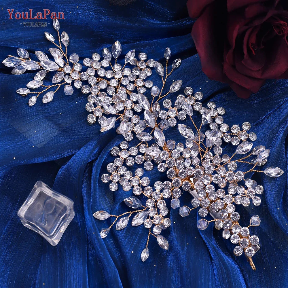 TOPQUEEN HP253 Luxury Crystal Wedding Hair Jewelry Bridal Accessories Brides Hair Clip Pageant Tiara Bridal Head Piece Hairpins