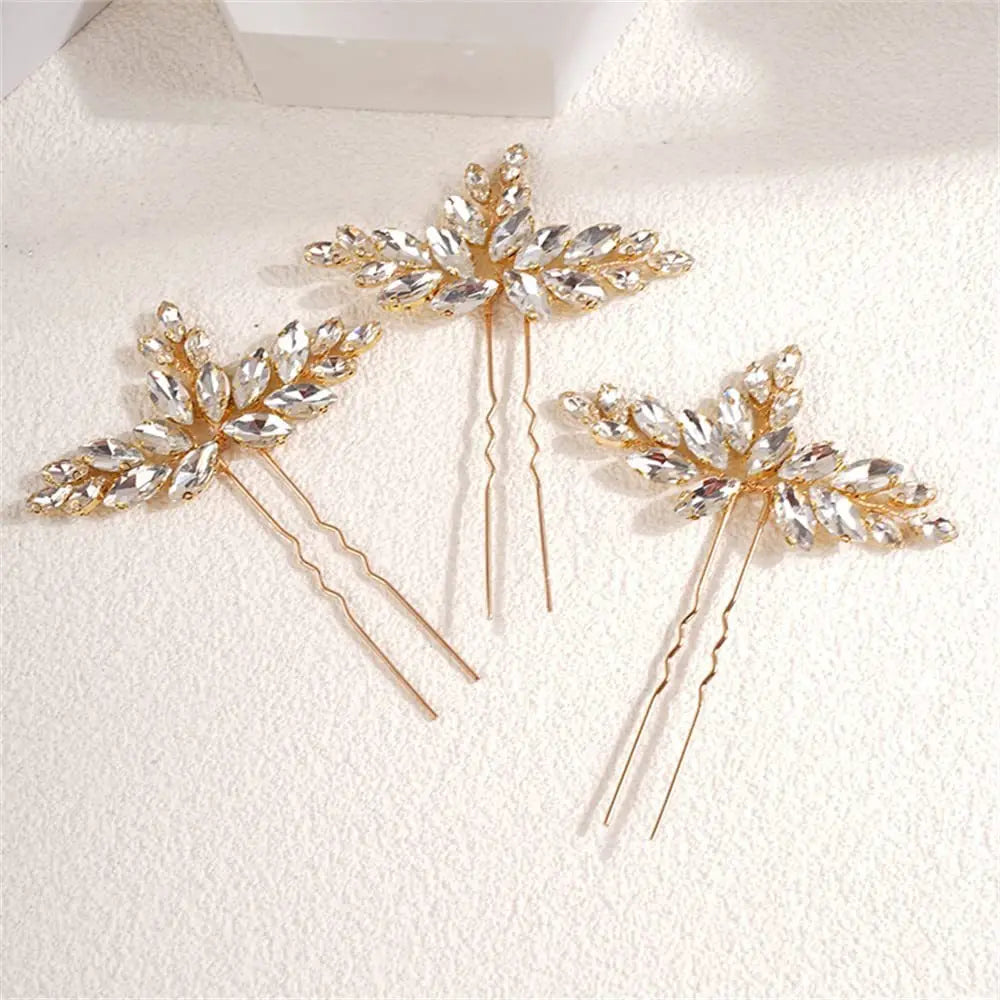 Bride Hairpins Wedding Hair Accessories Trendy Crystal U-shaped Alloy Hair Sticks Forks Girls Banquet Crowns Noiva Jewelry