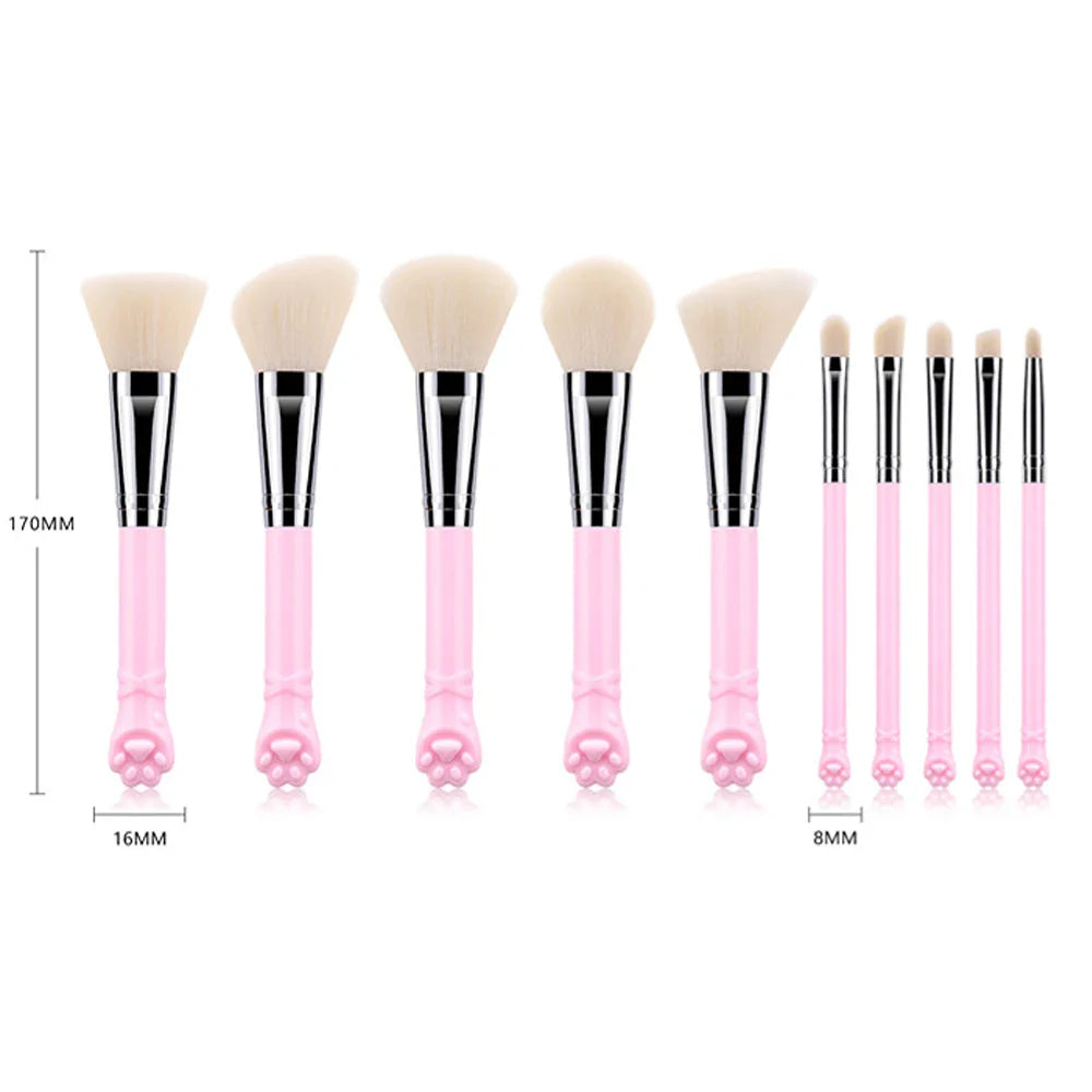 10PCS Cute Cat Claw Shape Makeup Brushes Set Foundation Kabuki Powder Contour Eyeshadow Blush Brush Cosmetic Beauty Tools