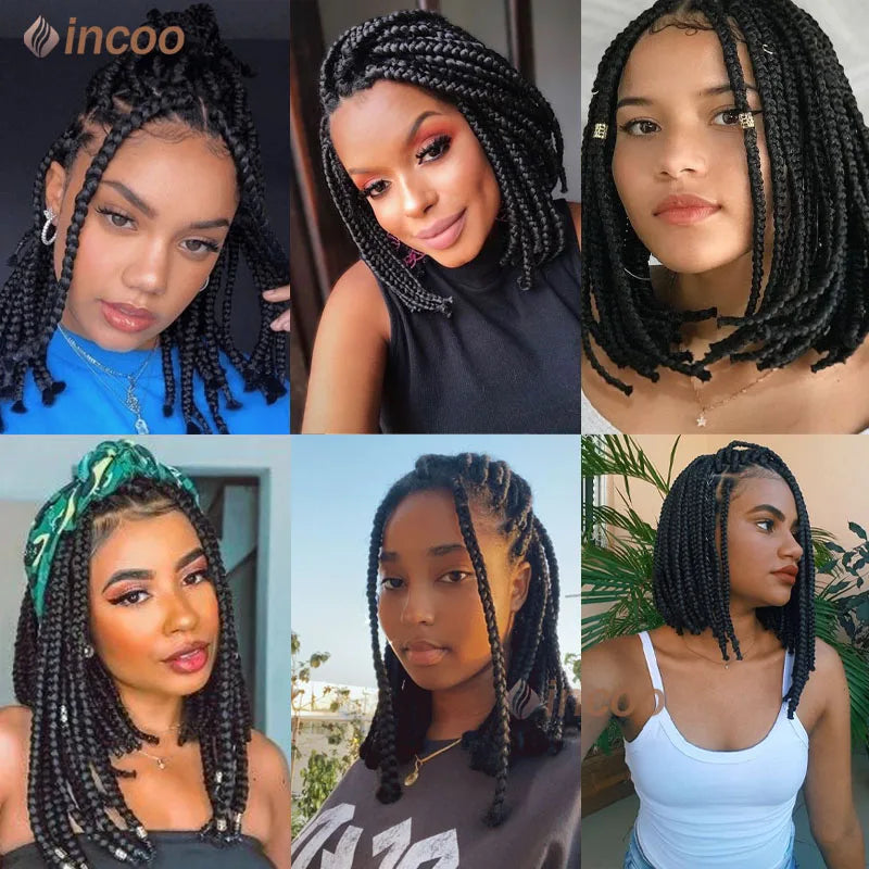 10 Inches Synthetic Full Lace Wigs for Black Women Short Bob Braided Wigs Knotless Box Braids 360 Lace Front Wigs Cornrow Wigs