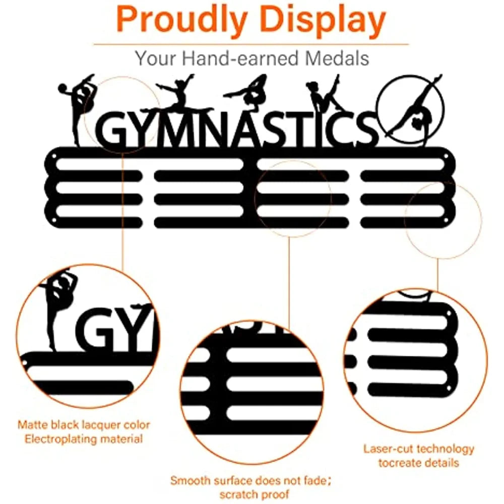 Gymnastics Medal Display Hanger 5 Artistic Figure Gymnastics Sports Medal Holder Iron Medals Display Rack Wall Mounted Multiple