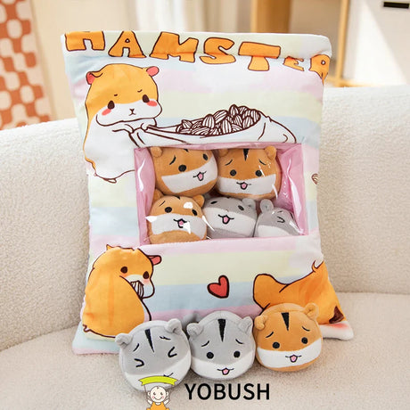 Cartoon Ramen Puff Cookie Bag Bubble Tea Plush Pillow Stuffed Kawaii Animals Axolotl Yellow Duck Bat Bunny Small Balls Candy Bag