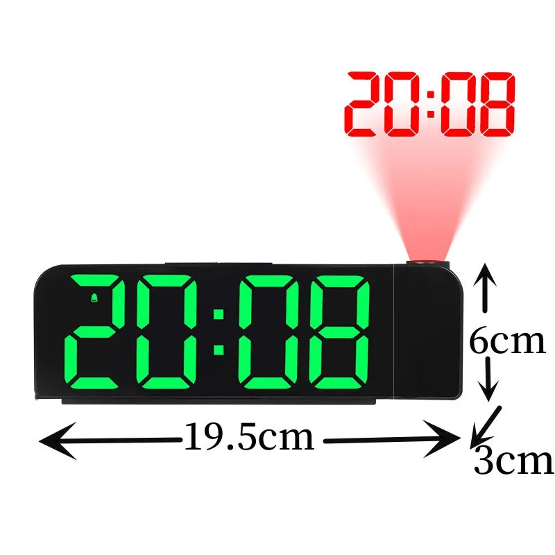 180° Arm Digital Projection Alarm Clock Night Mode Power-off Memory Table Clock 12H/24H Bedroom Electronic LED Clock