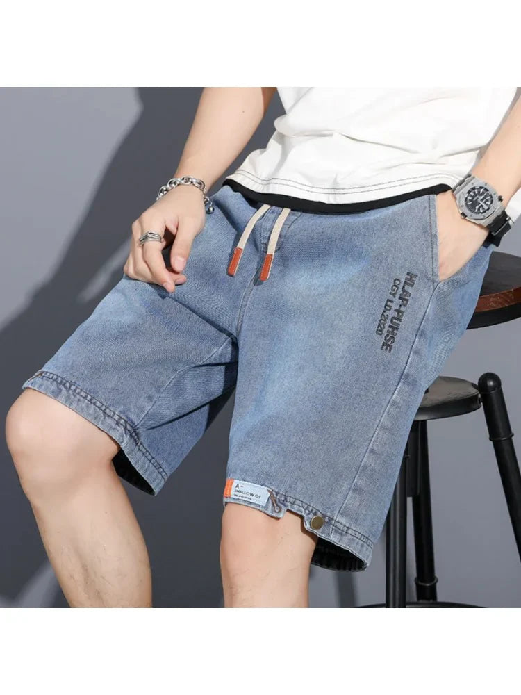 New Summer Men Denim Shorts Drawstring Loose y2k Fashion Pocket Streetwear Hip Hop Male Jeans Short Sweatpants S-5XL