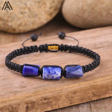 Natural Black Tourmaline Nugget Beads Cord Knotted Braid Bracelet Adjustable Women Black Lava Stone Woven Bracelet