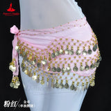 Belly Dance Belt for Women Chiffon Gold Coines Oriental Dancing Wear Accessies Girl's Chiffon Silver Coines Bellydance Hip Scarf