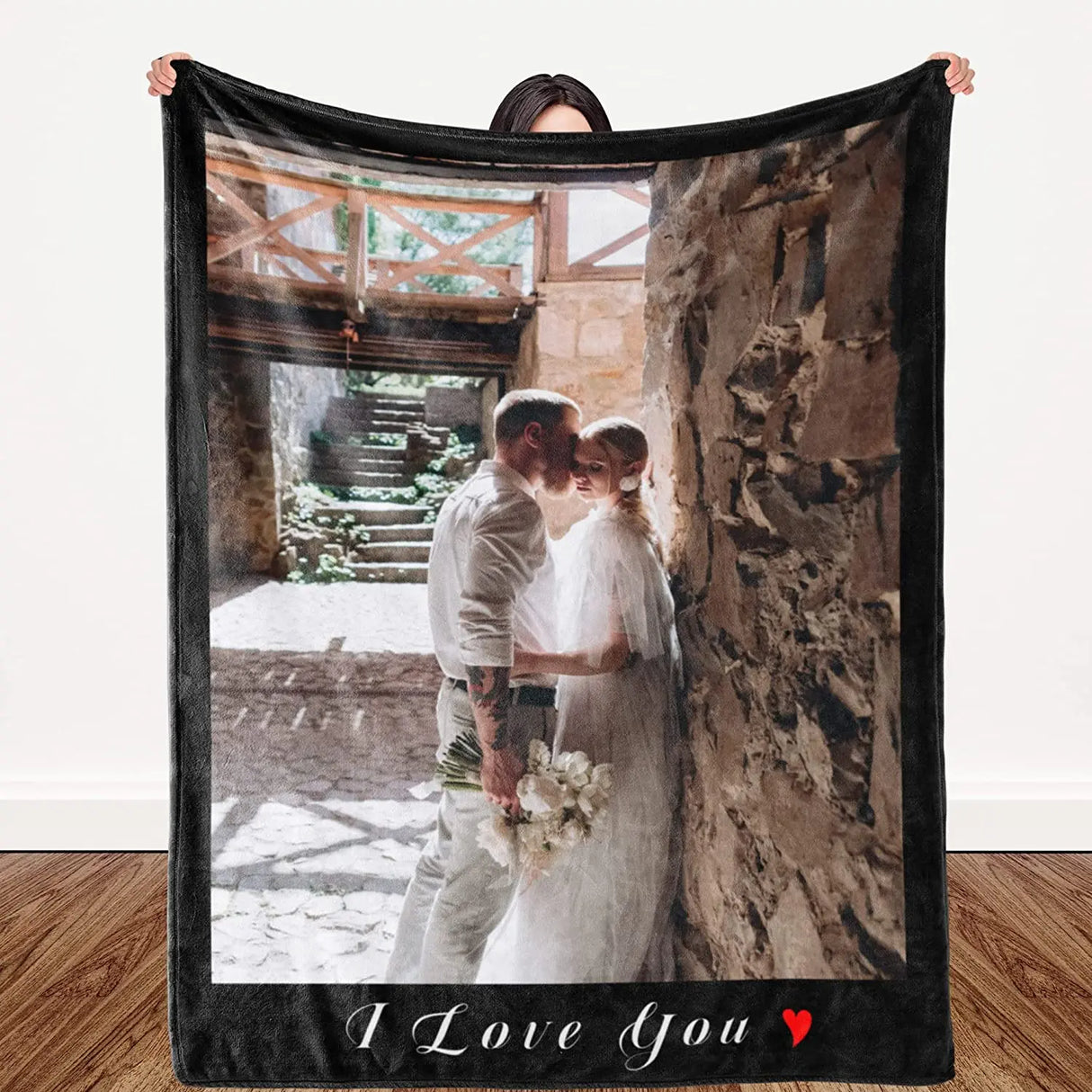 I Love You Custom Blanket with Photo Collage Text Personalized Picture Throw Blanket for Christmas Valentine's Day Birthday Gift