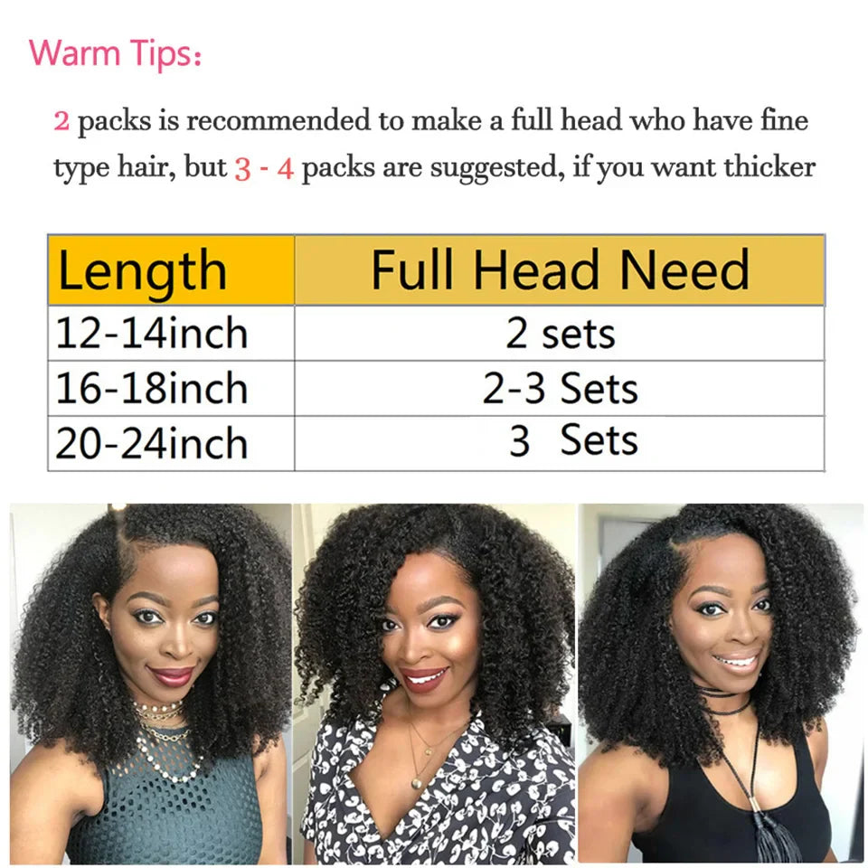 Maxine 4A 4B Hair Kinky Curly Clip In Hair Extensions Human Hair Full Head Sets Afro Kinky Curly Clip Ins Bundles Natural Black