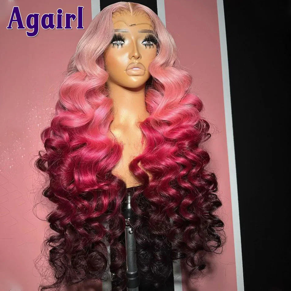 Ombre Blonde Pink HD 13x4 13x6 Loose Wave Lace Frontal Wig Pre Plucked Colored #613 Loose Curly Brazilian Virgin Human Hair Wigs