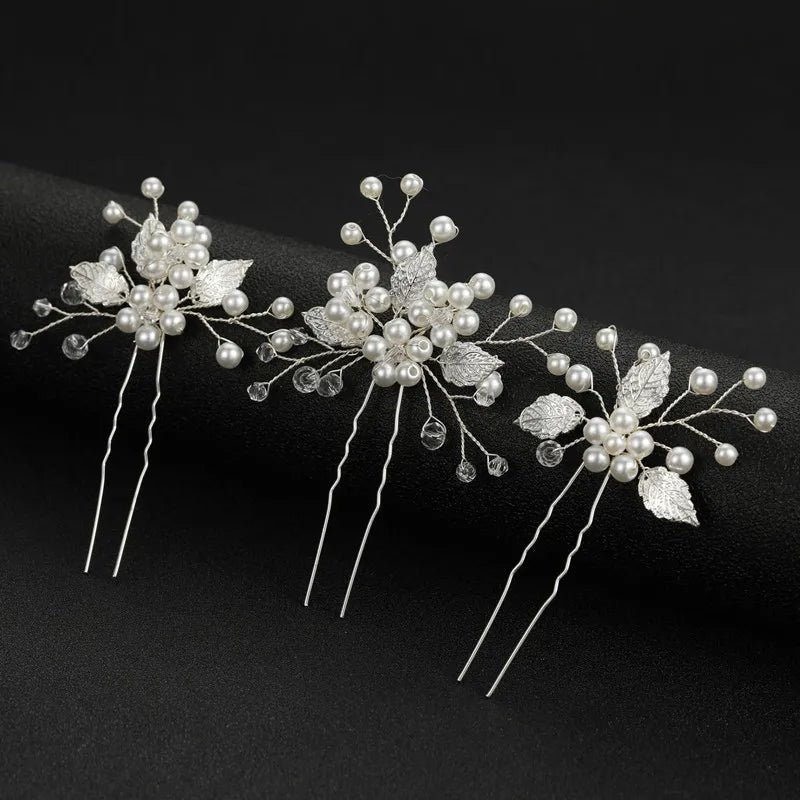 3pcs White Flower U Shaped Hairpin Pearl Elegant Hair Clips Hair Jewelry Accessories For Women Wedding Head Ornaments Hairpins