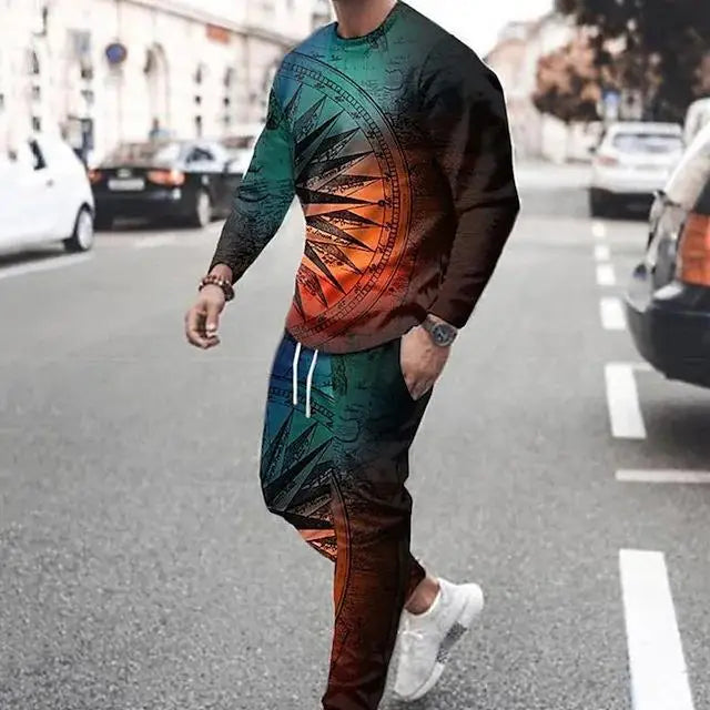 Fashion Men T-shirt Tracksuit Sets Casual 3D Print Outfit Jogging Sportwear Long Sleeve Shirt Trousers Suit Oversize Clothes