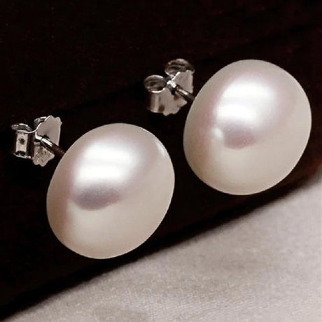 10-13mm Big Pearl Earrings Real S925 Sterling Silver Natural Freshwater Pearl Earrings For Women Jewelry Fashion Gift