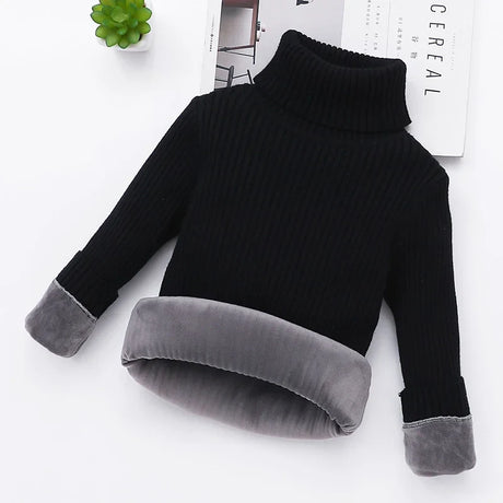 Children Padded Sweater Autumn Winter Kids Turtleneck Knitwear Pullovers Baby Cotton Top Clothing Solid Warm Bottoming Shirt