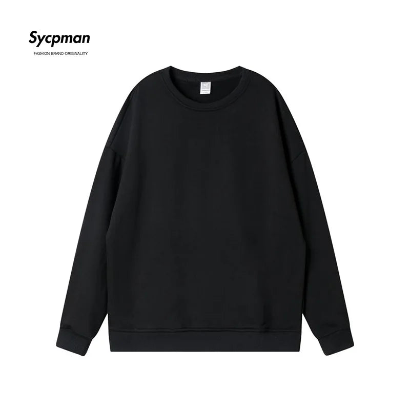 10.6oz 300gsm Cotton Pullover Sweater Men Solid Color Long Sleeve Round Neck Hoodless T-shirt Spring Autumn Coat Women