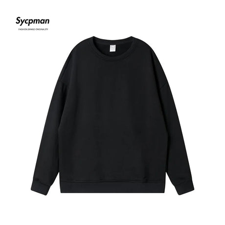 10.6oz 300gsm Cotton Pullover Sweater Men Solid Color Long Sleeve Round Neck Hoodless T-shirt Spring Autumn Coat Women