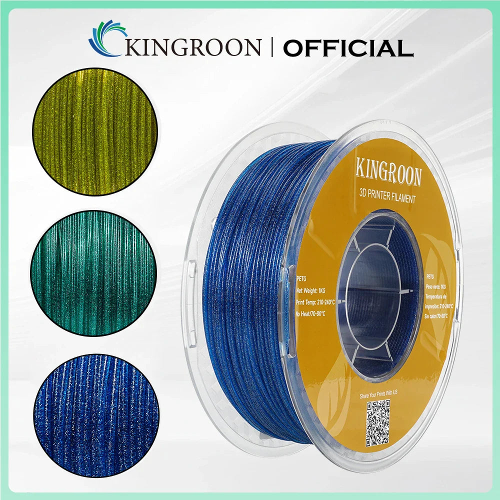 KINGROON 3D Printer Filament Glitter Shining Bling PLA PETG 1.75mm 1kg Spool 3D Printing Material, Newest PLA/PETG Plastic