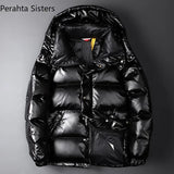 High Quality Short Down Jacket For Men Women Fashion Bright Hooded -30 Degrees Warm Puffer Jacket Couples Winter Coats 2023 New