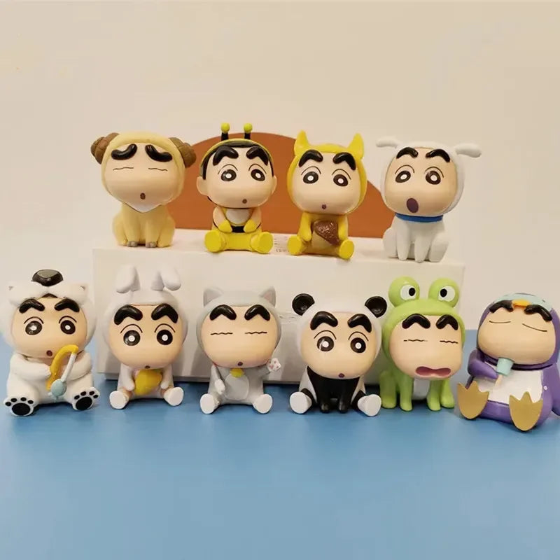 4/6/10pcs Set Crayon Shin-Chan Anime Figure Fishing Puppy Kawaii Q Version Mini Decor Figurines Collectibles Toys Holiday Gifts