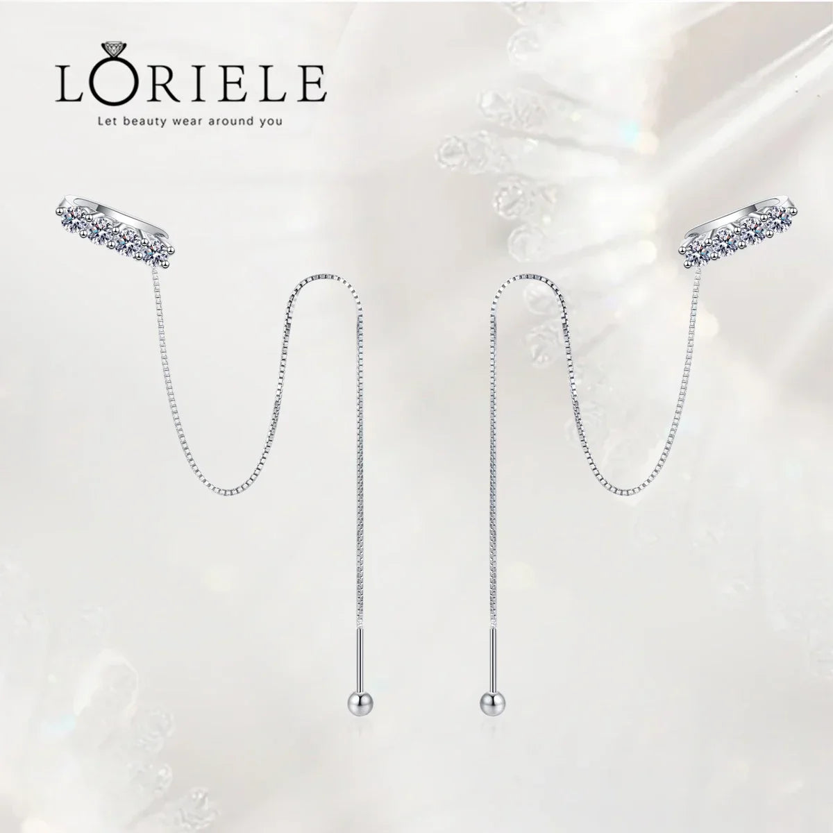 LORIELE 925 Sterling Silver Moissanite Cuff Earrings Wrap Tassel Earrings for Women Teen Girls Threader Chain Dangle Earrings