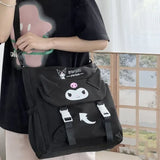 Sanrio Cartoon Cute Kuromi Shoulder Crossbody Tote Bag High School and College Student Canvas Bag for Class Tuition Bag